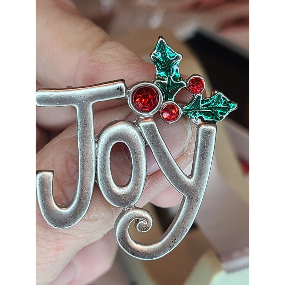 SILVERTONE HOLIDAY JOY PIN BROOCH